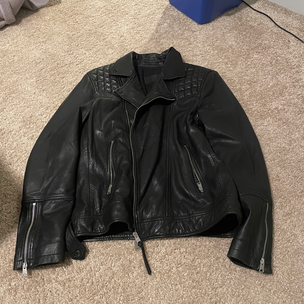 allsaints black leather moto jacket